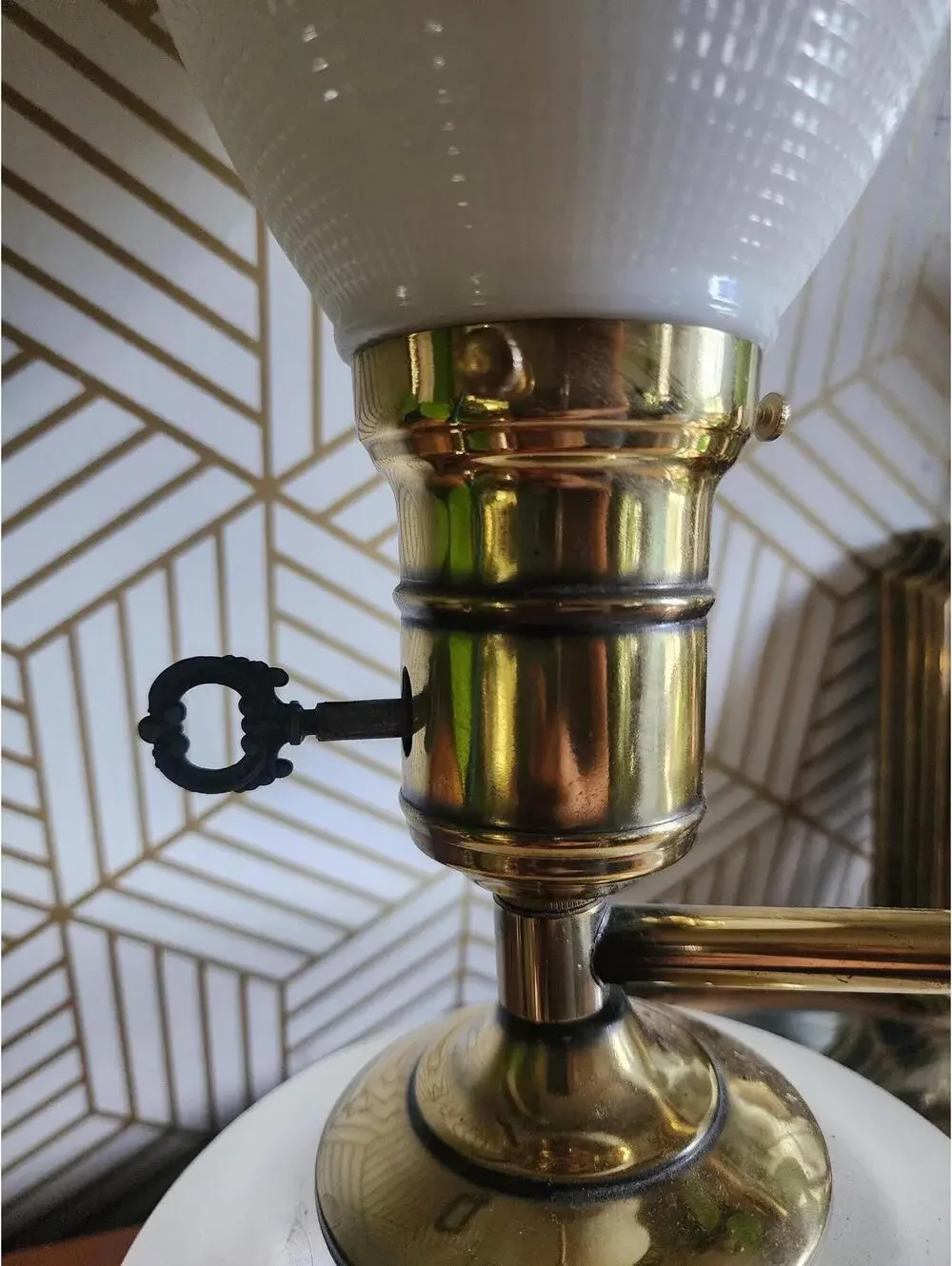 Vintage Brass and Etched Glass Swing Arm Wall 2 Way Lamp